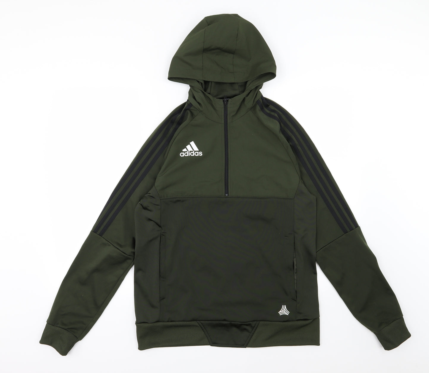 adidas Boys Green Striped Jersey Pullover Hoodie Size 15-16 Years