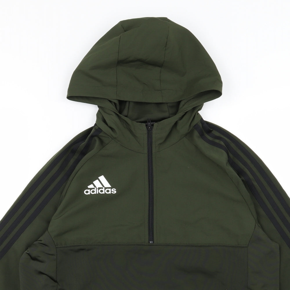 adidas Boys Green Striped Jersey Pullover Hoodie Size 15-16 Years