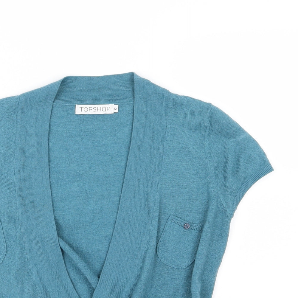 Topshop Womens Blue  Knit Wrap Jumper Size 12