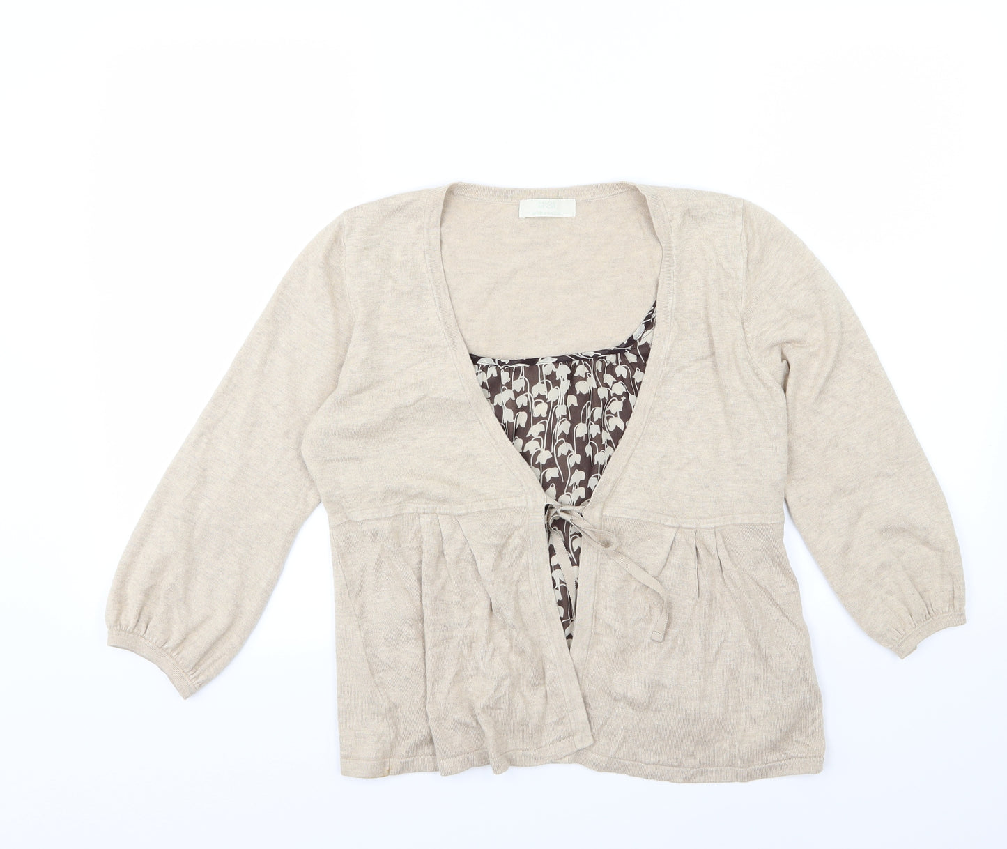 Marks and Spencer Womens Beige Floral Knit Pullover Jumper Size 14  - Cardigan and top all in one