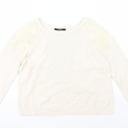 George Womens Beige Polka Dot Knit Pullover Jumper Size 12