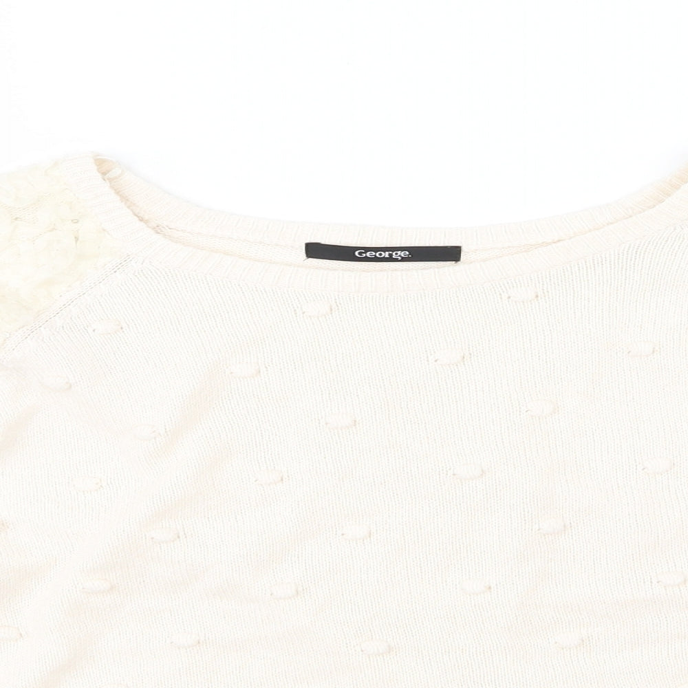 George Womens Beige Polka Dot Knit Pullover Jumper Size 12
