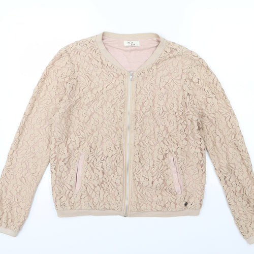 Monrow Womens Beige Floral Jersey Full Zip Sweatshirt Size S