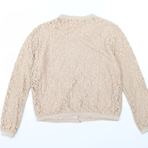 Monrow Womens Beige Floral Jersey Full Zip Sweatshirt Size S