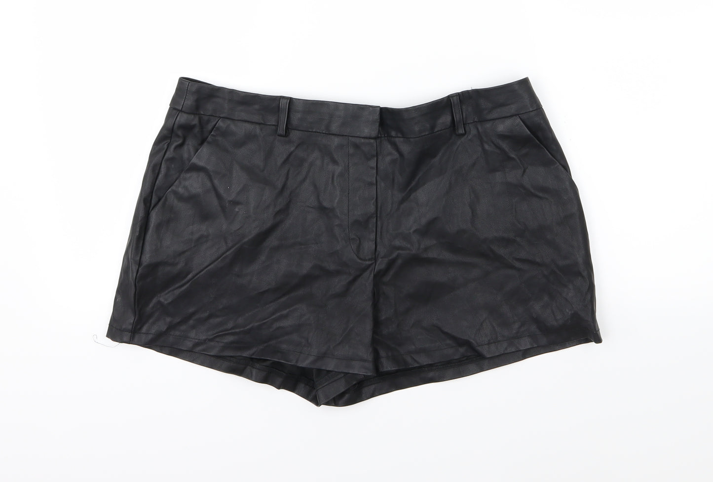 Papaya Womens Black   Hot Pants Shorts Size 14 - Leather Effect