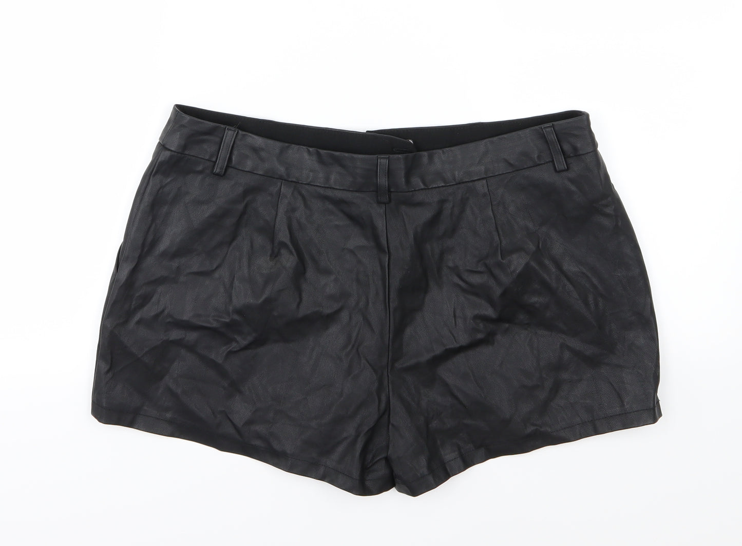 Papaya Womens Black   Hot Pants Shorts Size 14 - Leather Effect