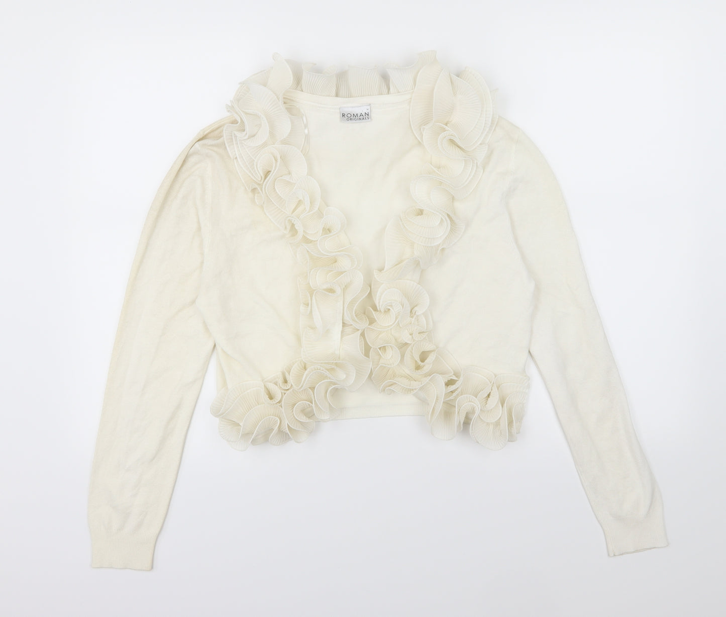 Roman Womens Ivory  Knit Cardigan Jumper Size M  - Ruffle