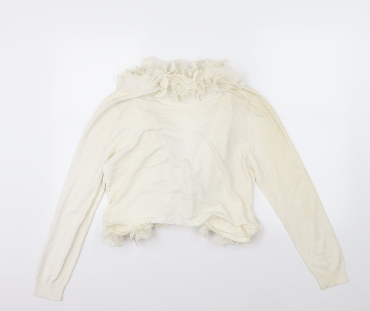 Roman Womens Ivory  Knit Cardigan Jumper Size M  - Ruffle