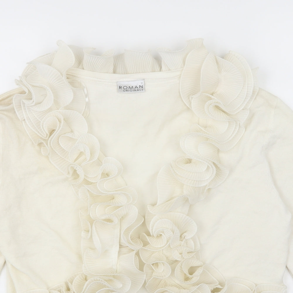 Roman Womens Ivory  Knit Cardigan Jumper Size M  - Ruffle