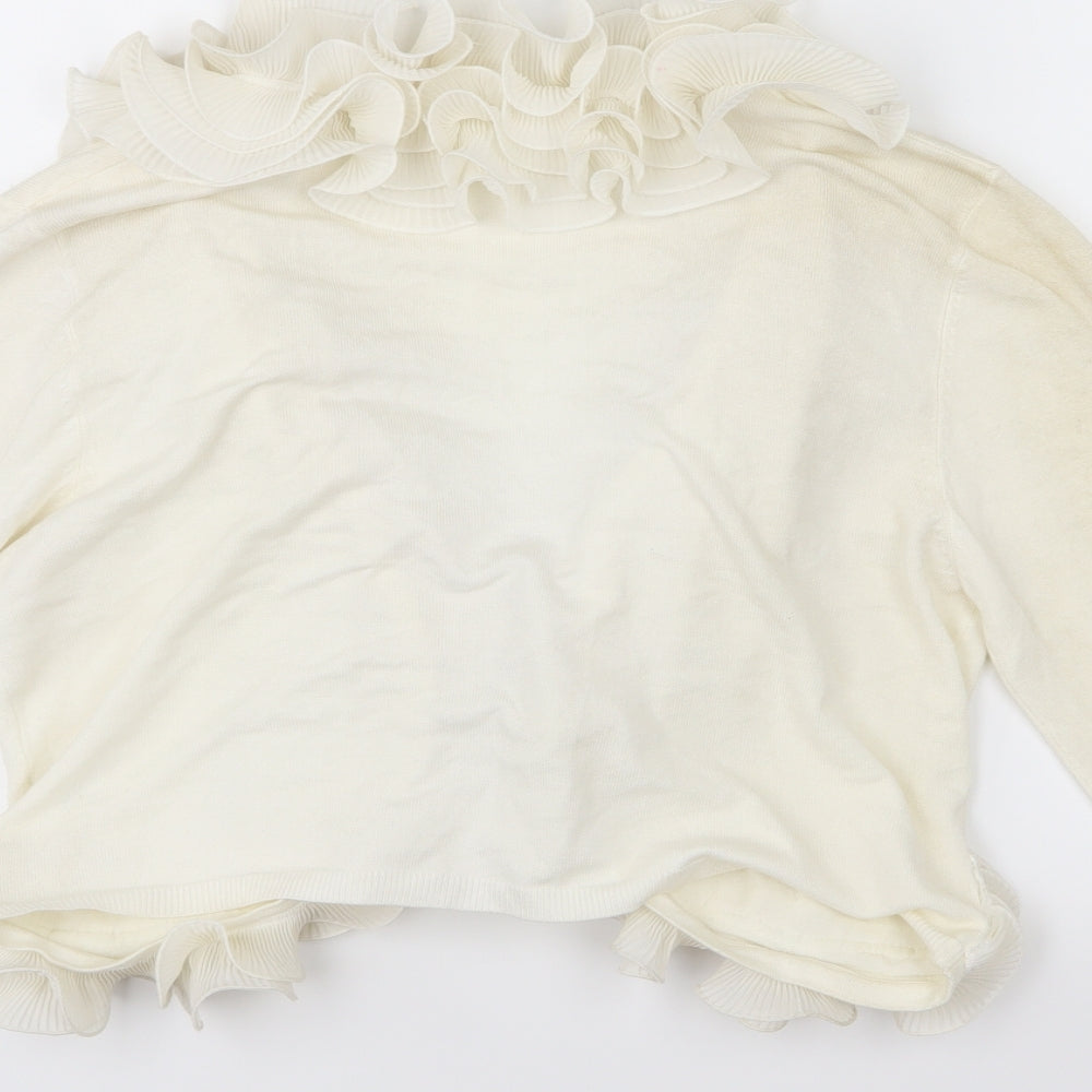 Roman Womens Ivory  Knit Cardigan Jumper Size M  - Ruffle