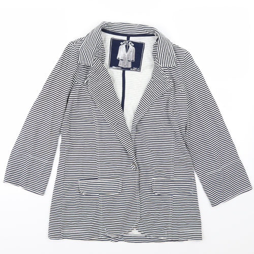 Denim & Co. Womens Blue Striped Denim Jacket Blazer Size 8