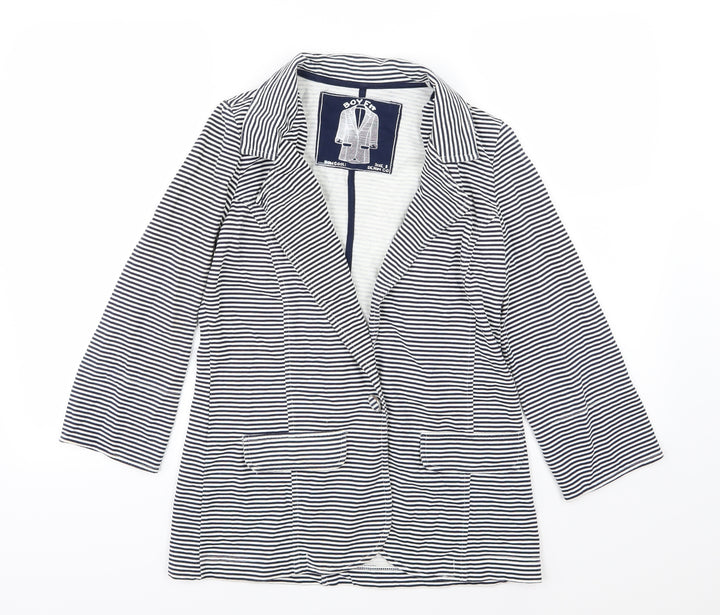 Denim & Co. Womens Blue Striped Denim Jacket Blazer Size 8