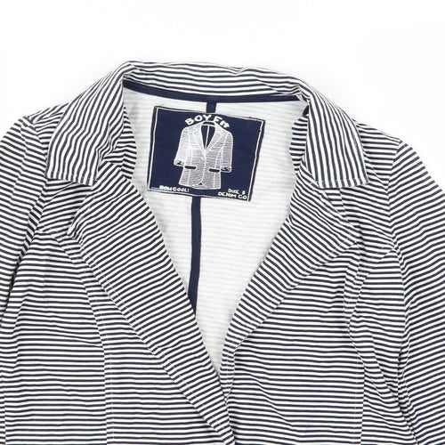 Denim & Co. Womens Blue Striped Denim Jacket Blazer Size 8