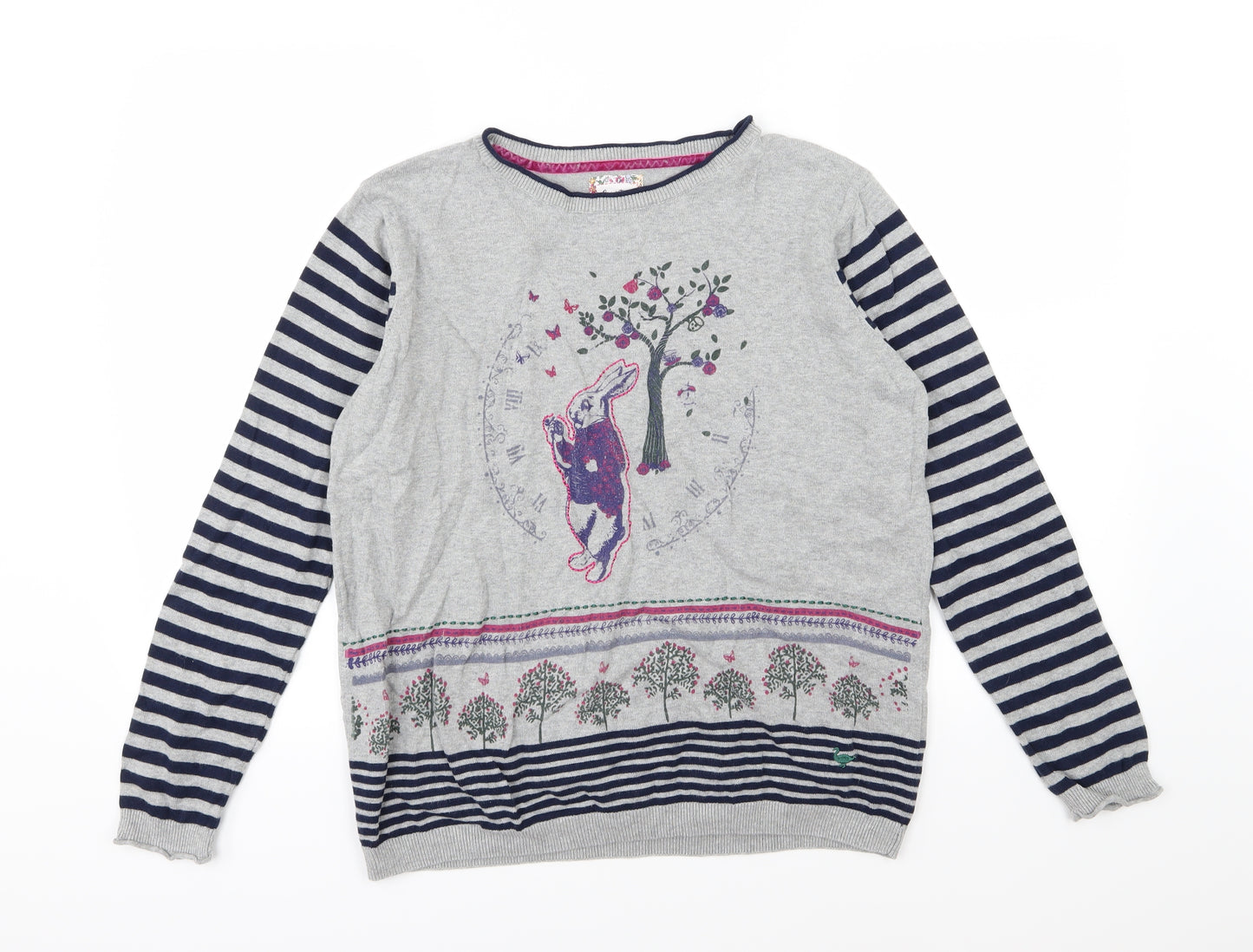 EWM Womens Grey Striped Knit Pullover Jumper Size L  - Rabbit