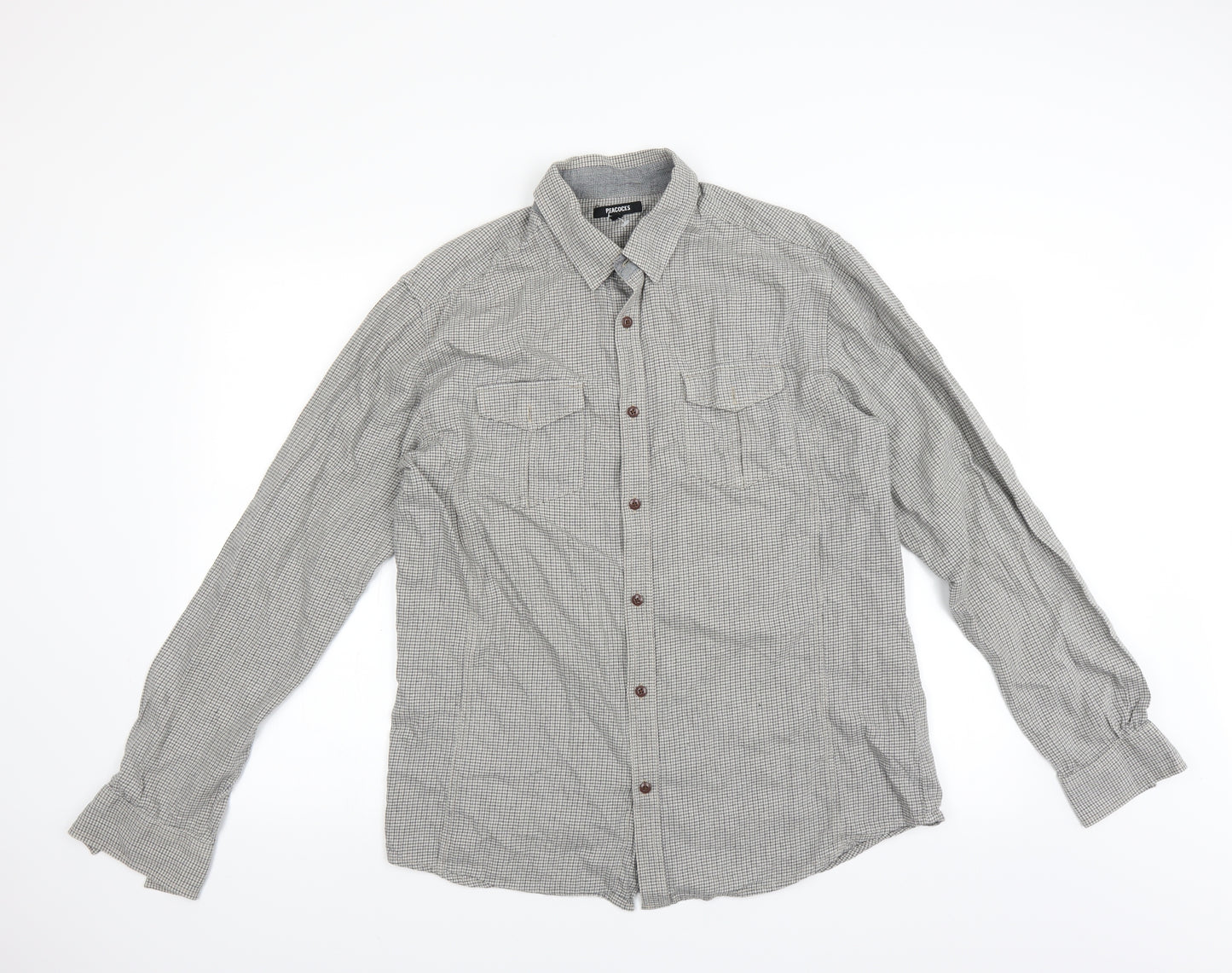 Peacocks Mens Green Check   Button-Up Size L