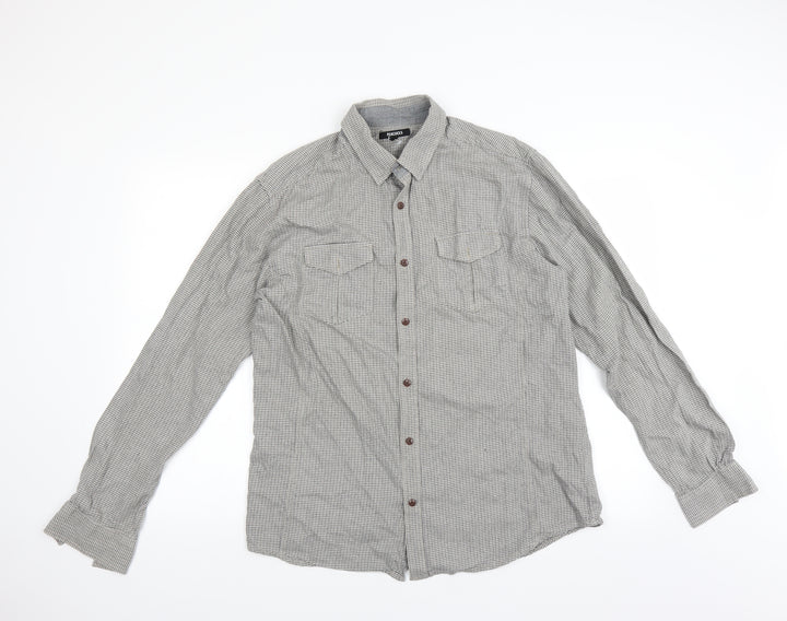 Peacocks Mens Green Check   Button-Up Size L