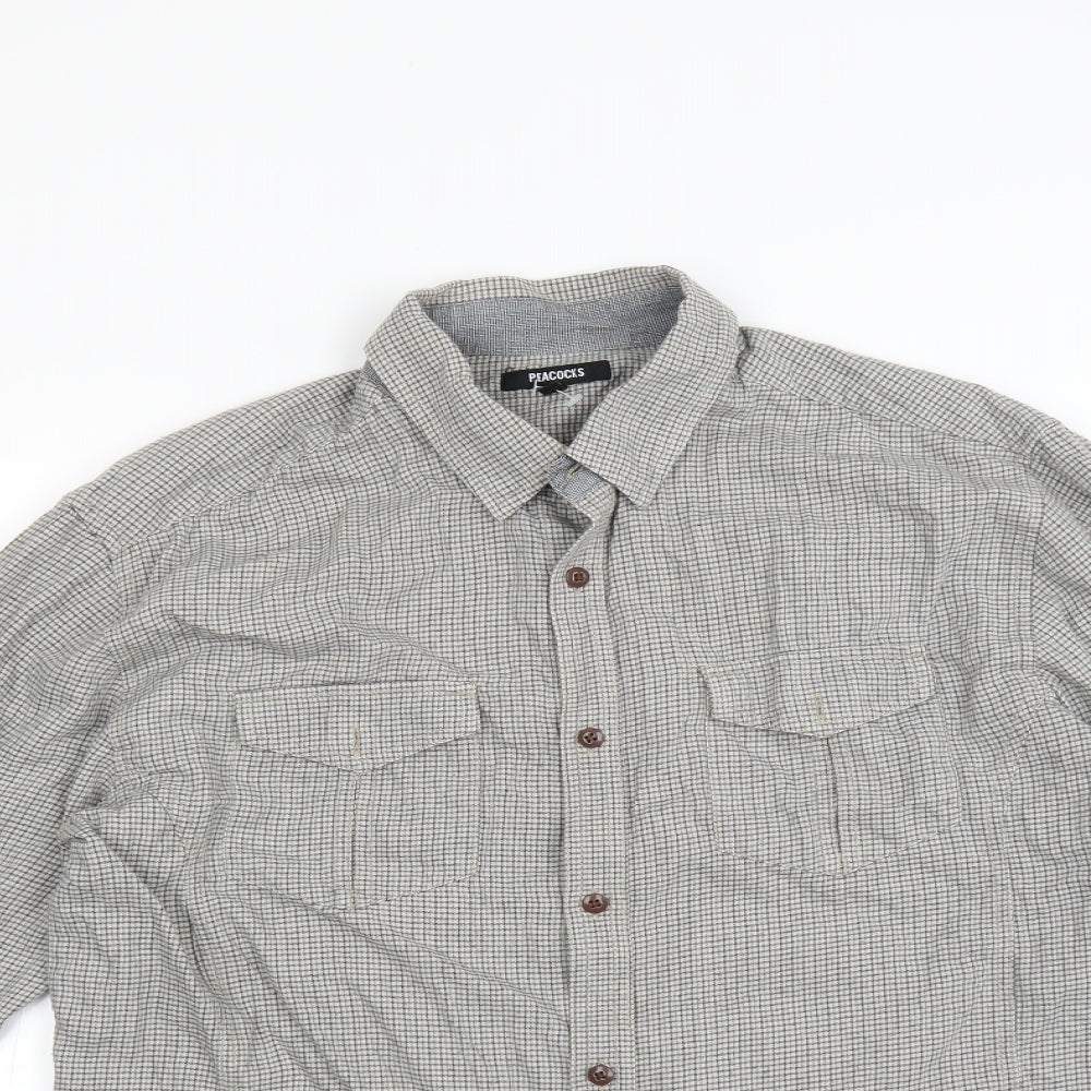 Peacocks Mens Green Check   Button-Up Size L