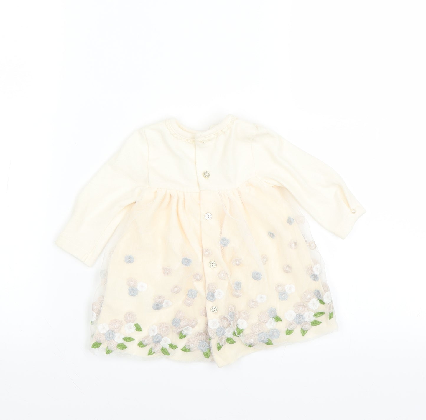 Preworn Girls Ivory Floral  Jumper Dress  Size 3-6 Months  - 2-4 months