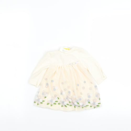 Preworn Girls Ivory Floral  Jumper Dress  Size 3-6 Months  - 2-4 months