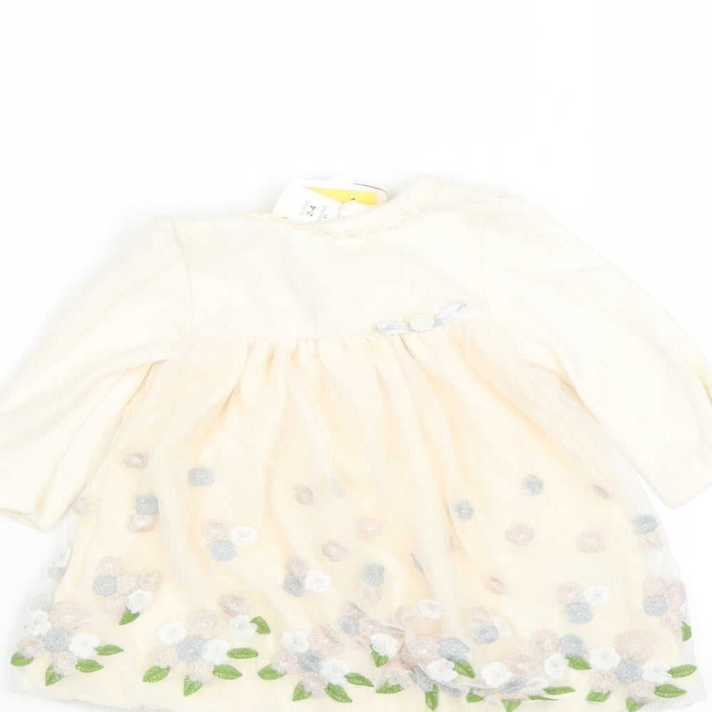 Preworn Girls Ivory Floral  Jumper Dress  Size 3-6 Months  - 2-4 months
