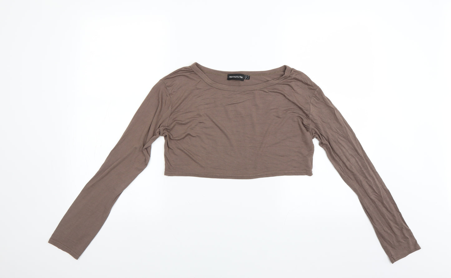 PRETTYLITTLETHING Womens Brown   Cropped T-Shirt Size 12