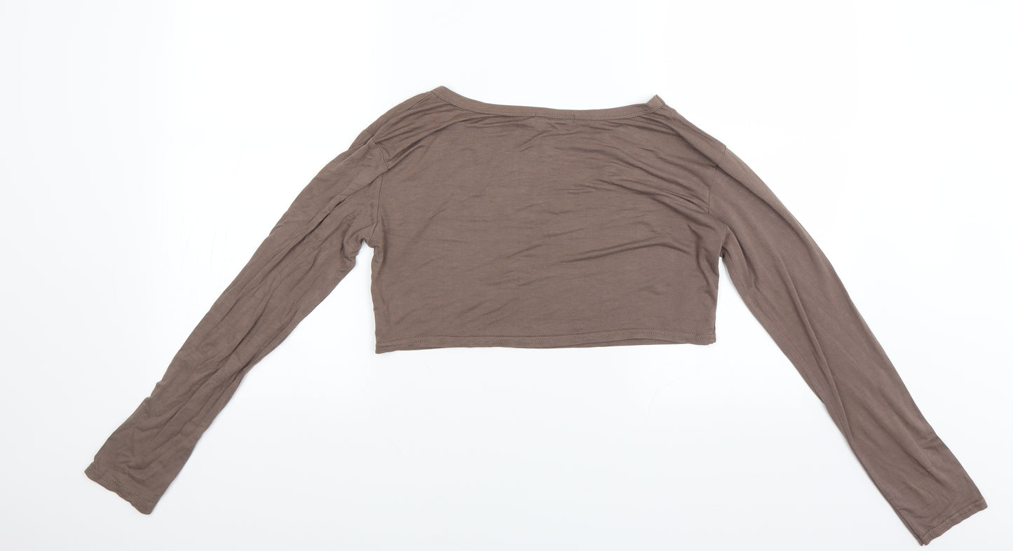 PRETTYLITTLETHING Womens Brown   Cropped T-Shirt Size 12
