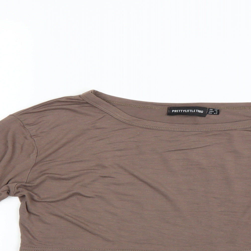 PRETTYLITTLETHING Womens Brown   Cropped T-Shirt Size 12