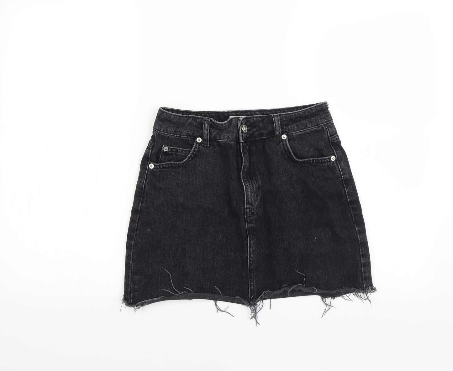Topshop Womens Black  Denim Mini Skirt Size 8  - DISTRESSED