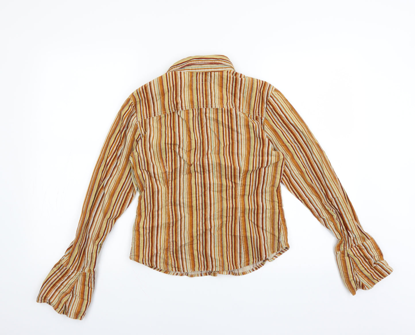 Chilli Pepper Womens Brown Striped Corduroy Basic Button-Up Size S