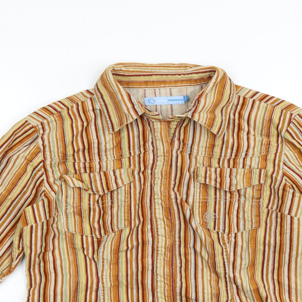 Chilli Pepper Womens Brown Striped Corduroy Basic Button-Up Size S