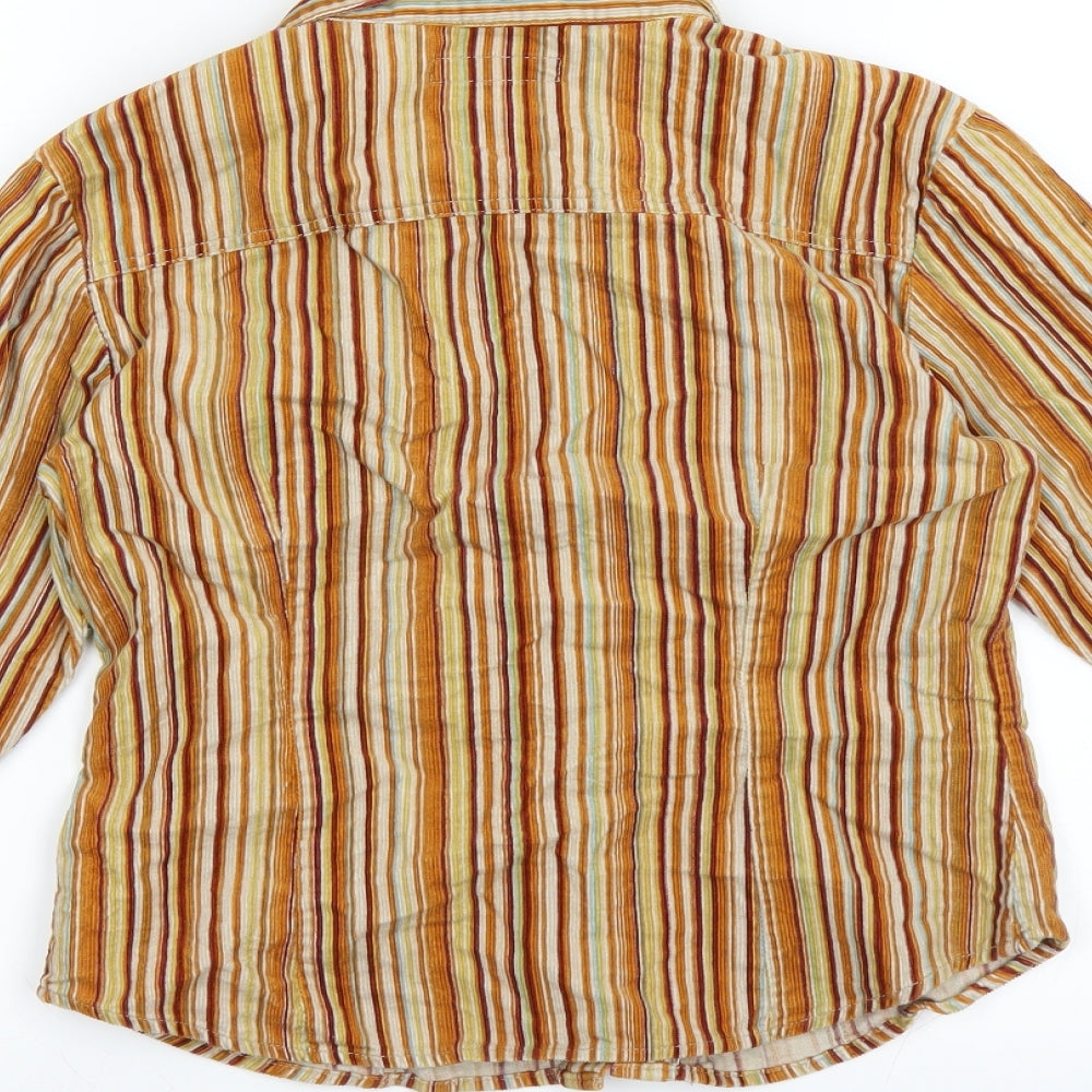 Chilli Pepper Womens Brown Striped Corduroy Basic Button-Up Size S