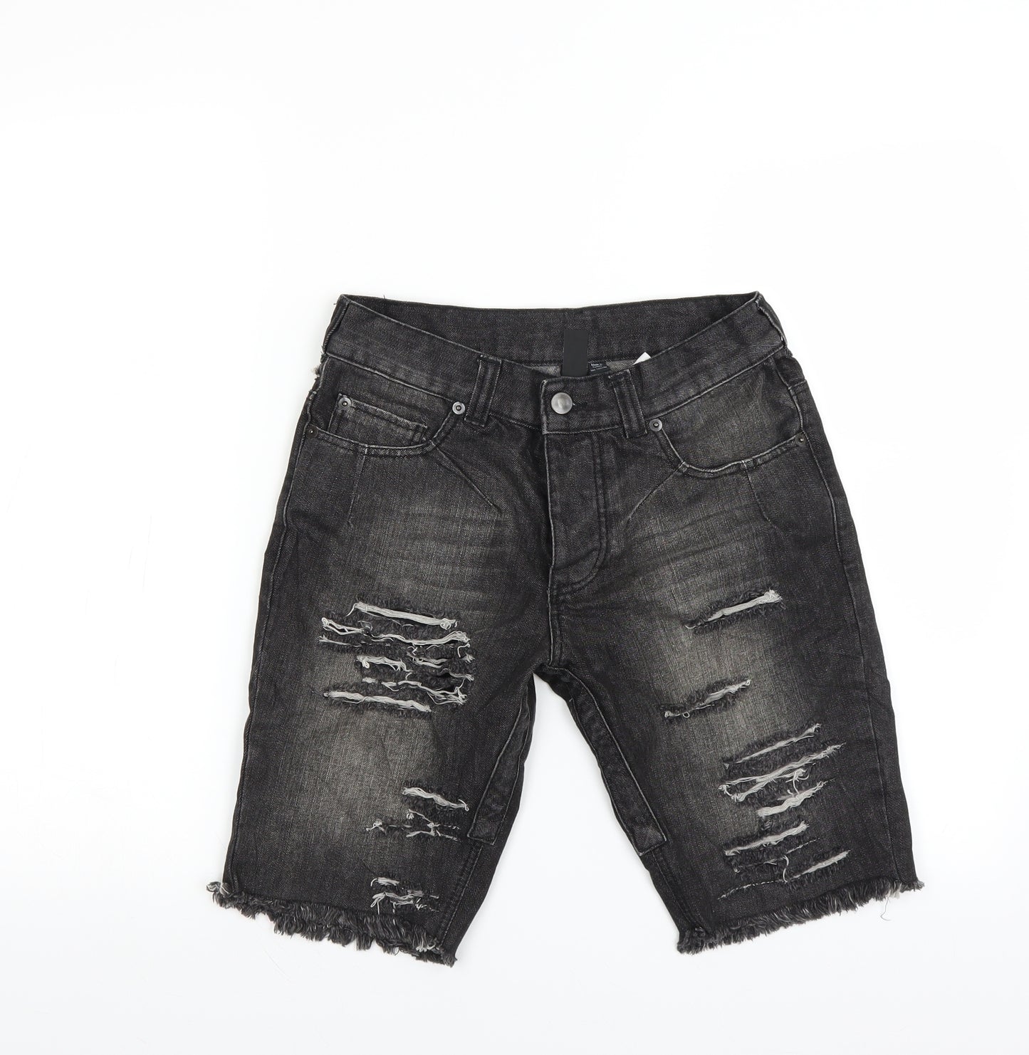 Topman Mens Black   Bermuda Shorts Size 28 in - DISTRESSED