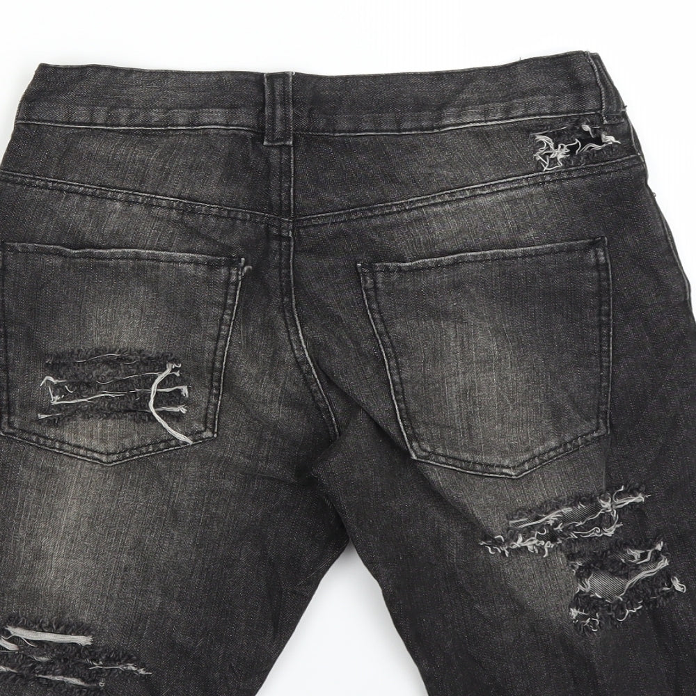 Topman Mens Black   Bermuda Shorts Size 28 in - DISTRESSED