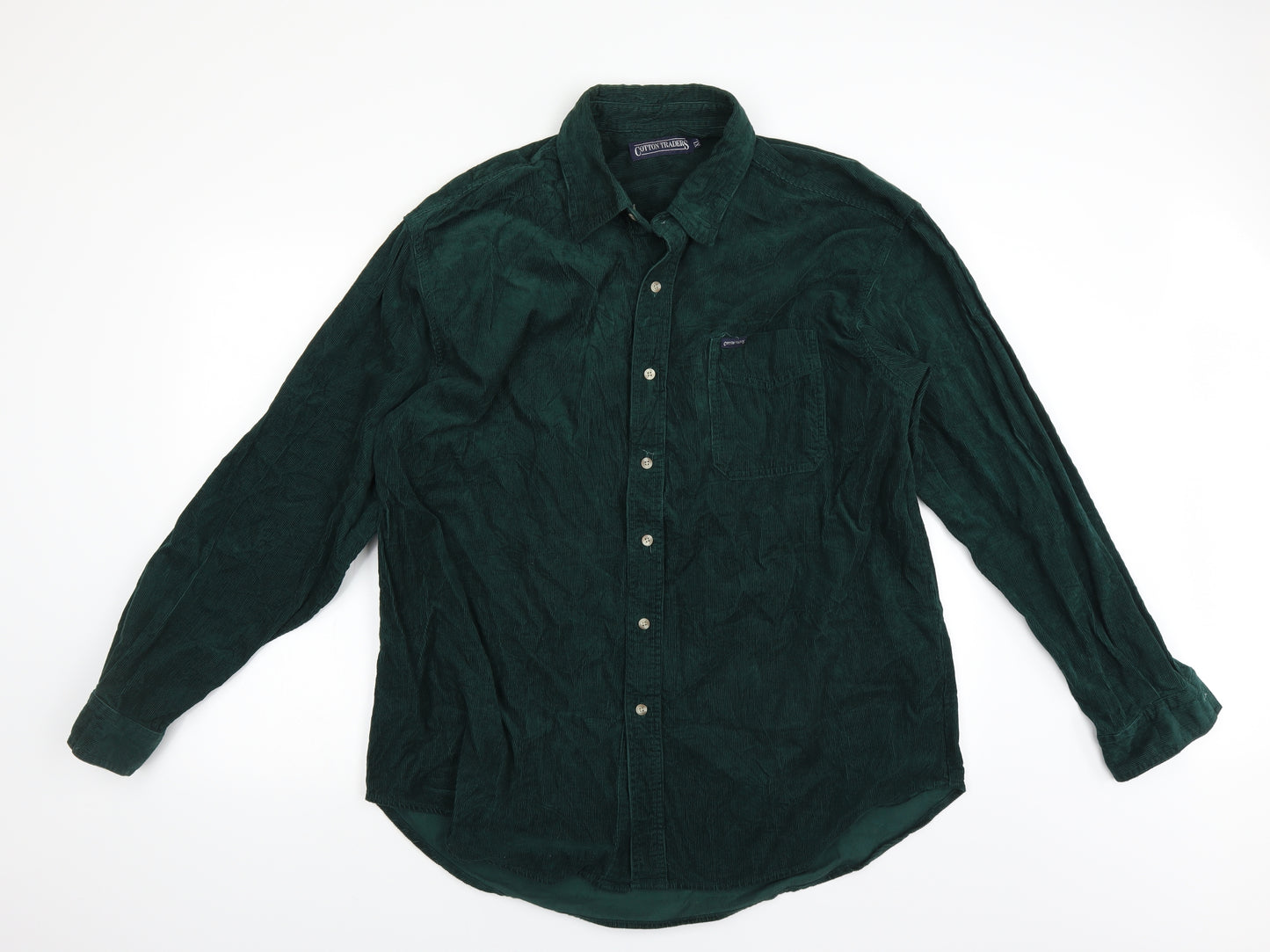 Cotton Traders Mens Green  Corduroy  Button-Up Size XL
