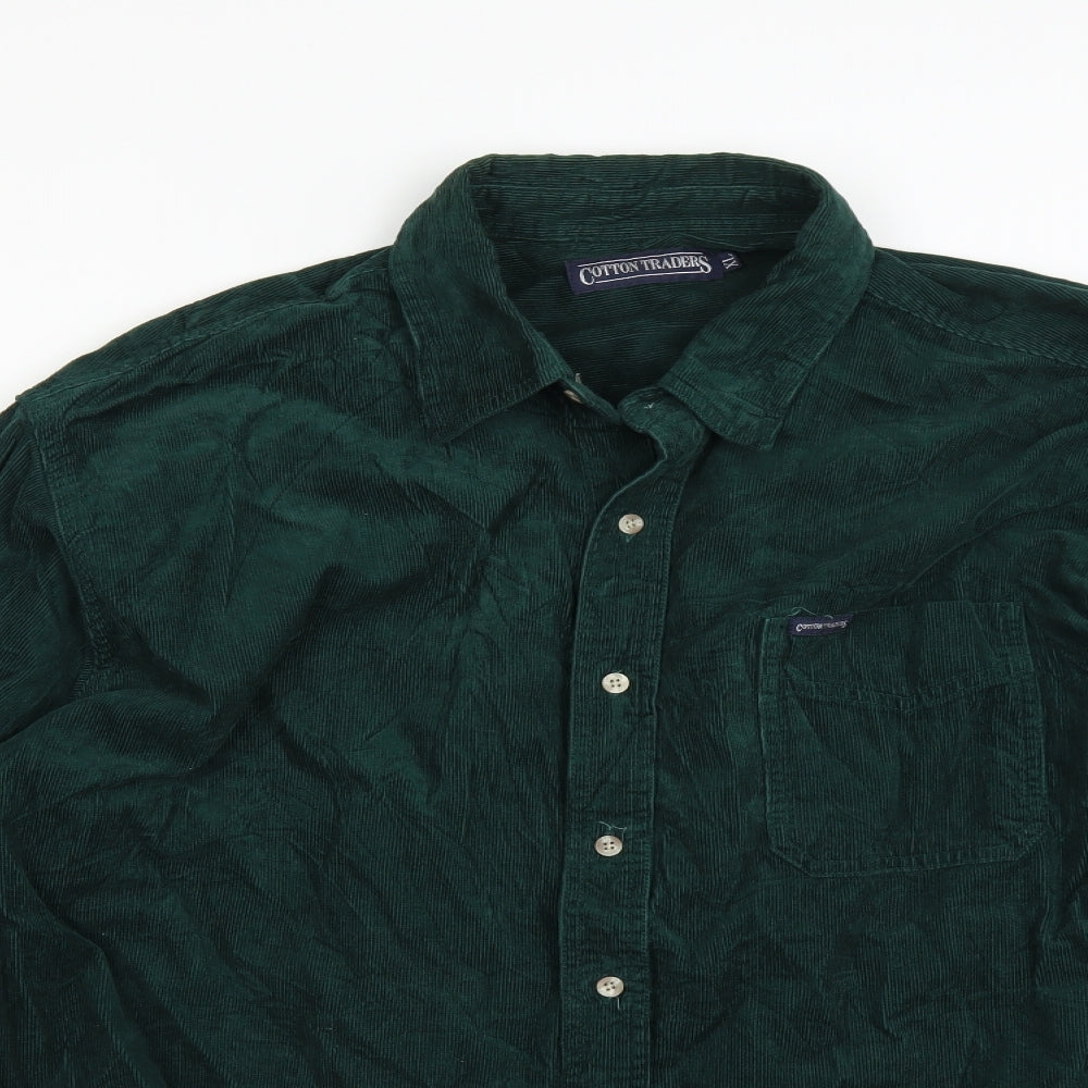 Cotton Traders Mens Green  Corduroy  Button-Up Size XL