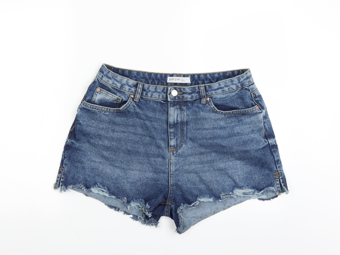 Primark Womens Blue  Denim Hot Pants Shorts Size 16 - DISTRESSED
