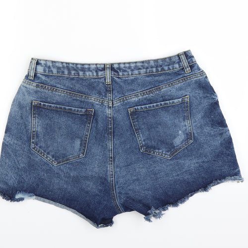 Primark Womens Blue  Denim Hot Pants Shorts Size 16 - DISTRESSED