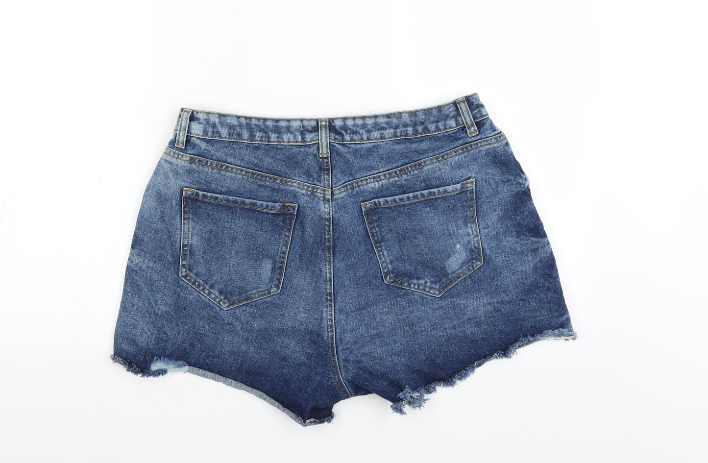 Primark Womens Blue  Denim Hot Pants Shorts Size 16 - DISTRESSED