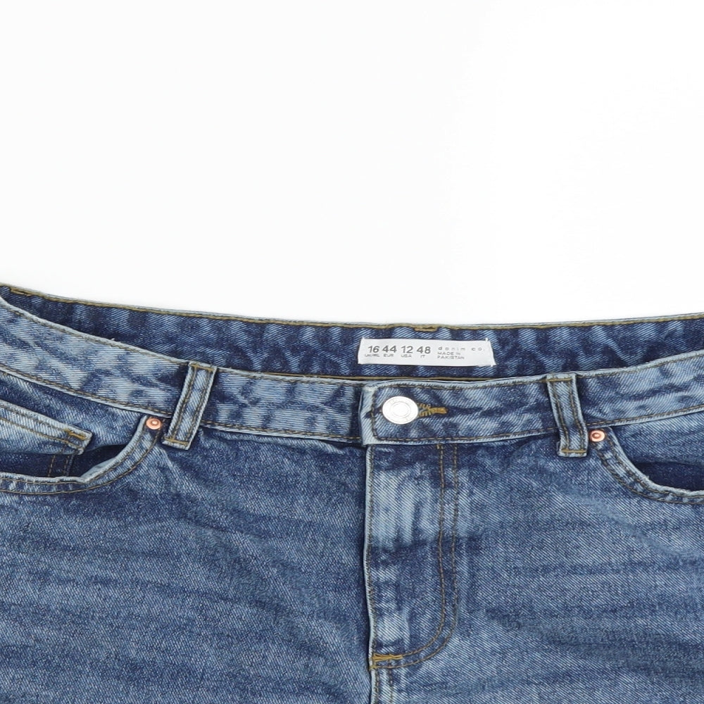 Primark Womens Blue  Denim Hot Pants Shorts Size 16 - DISTRESSED