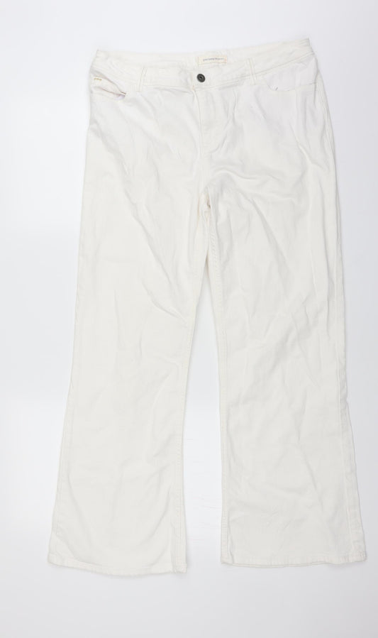 Front view of John Lewis women’s white denim bootcut jeans, size UK 34, in, 29-inch leg