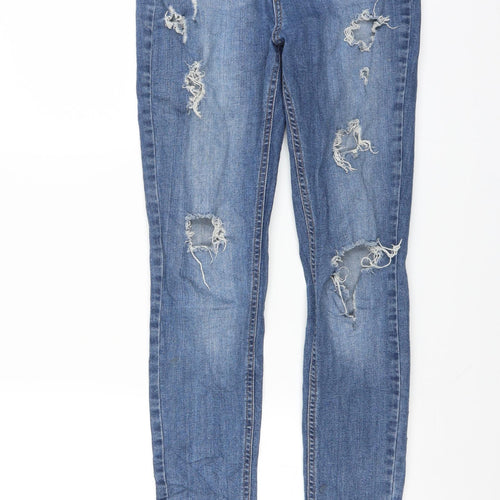 Missguided Womens Blue  Denim Skinny Jeans Size 10 L29 in - DISTRESSED