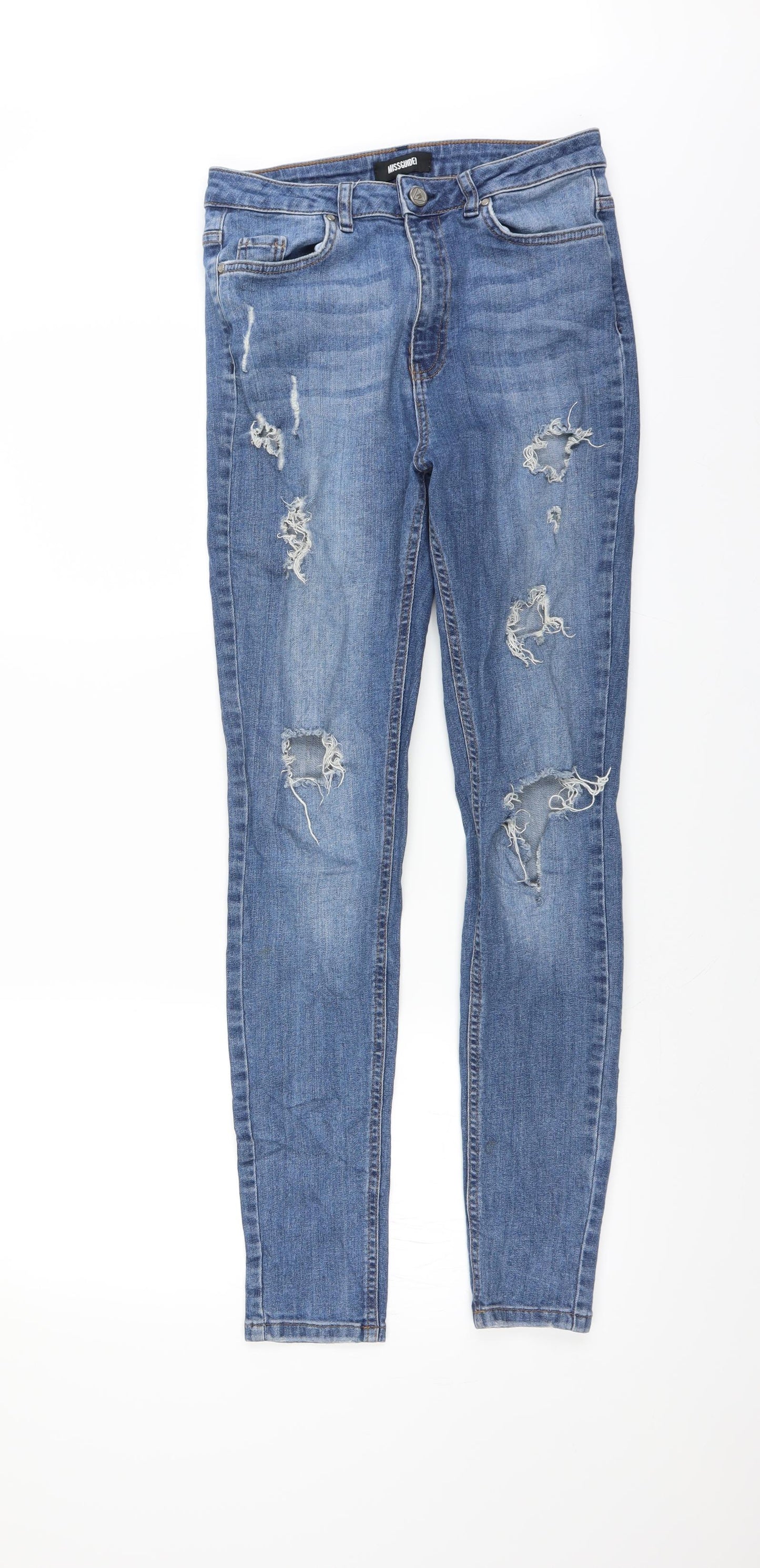 Missguided Womens Blue  Denim Skinny Jeans Size 10 L29 in - DISTRESSED