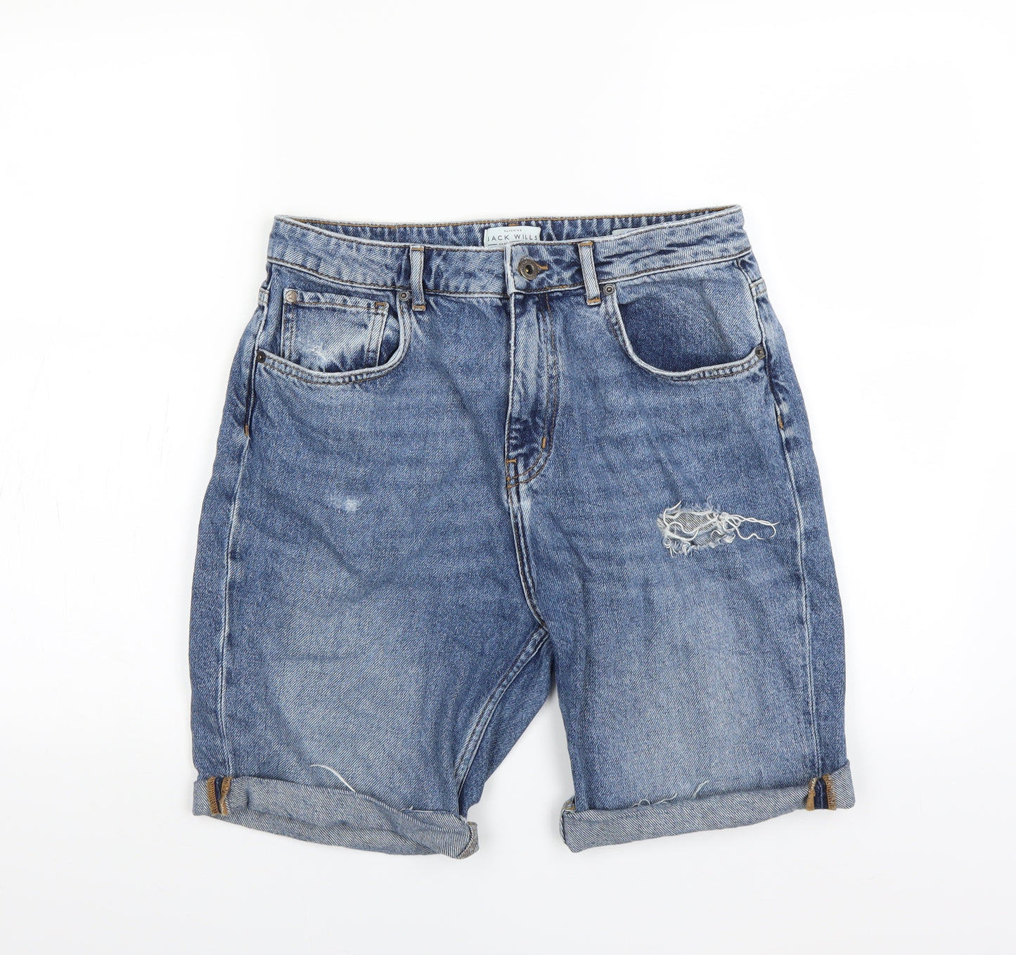 Jack Wills Womens Blue  Denim Bermuda Shorts Size 30 in - DISTRESSED