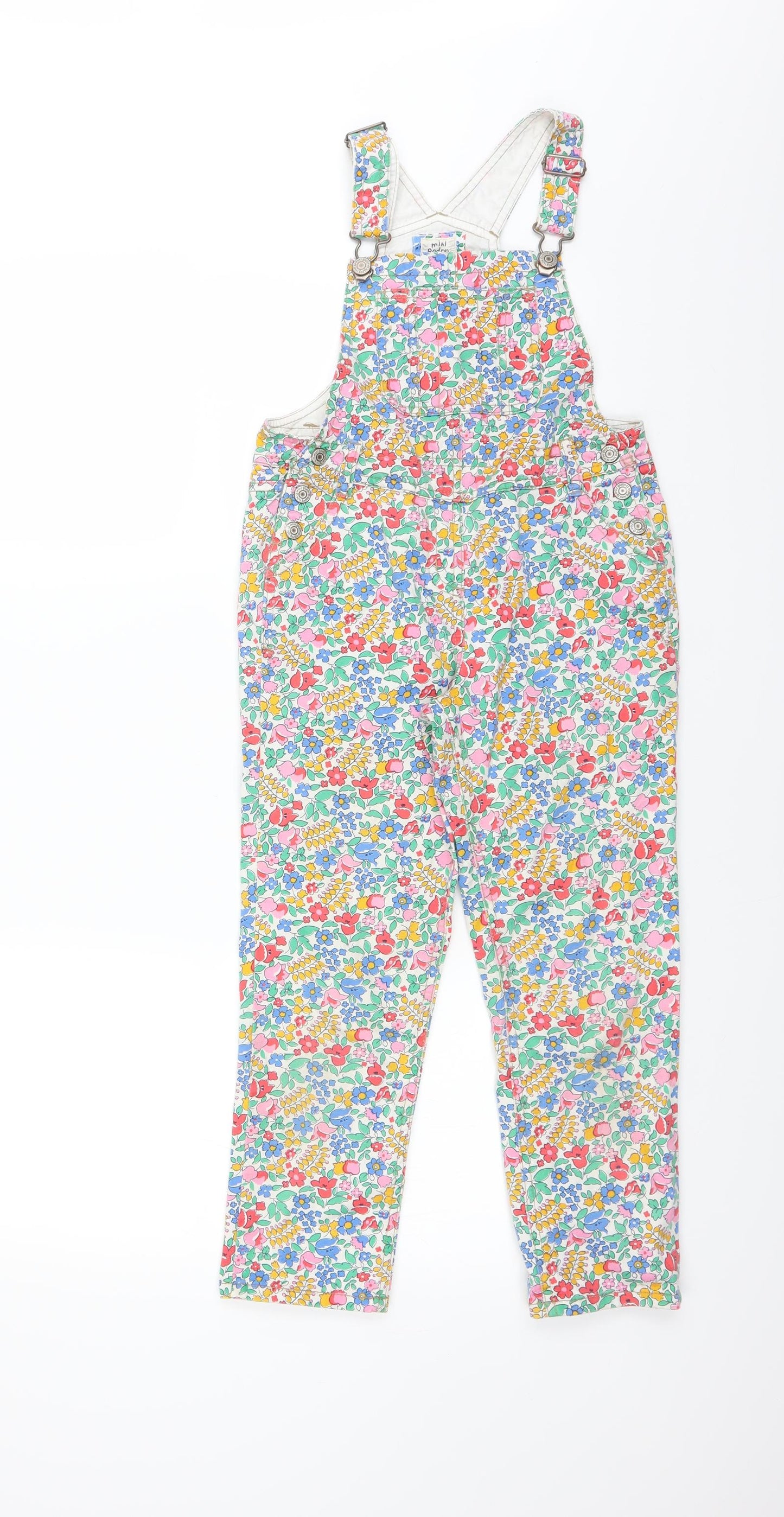 Mini Boden Girls Multicoloured Floral  Dungaree One-Piece Size 7-8 Years