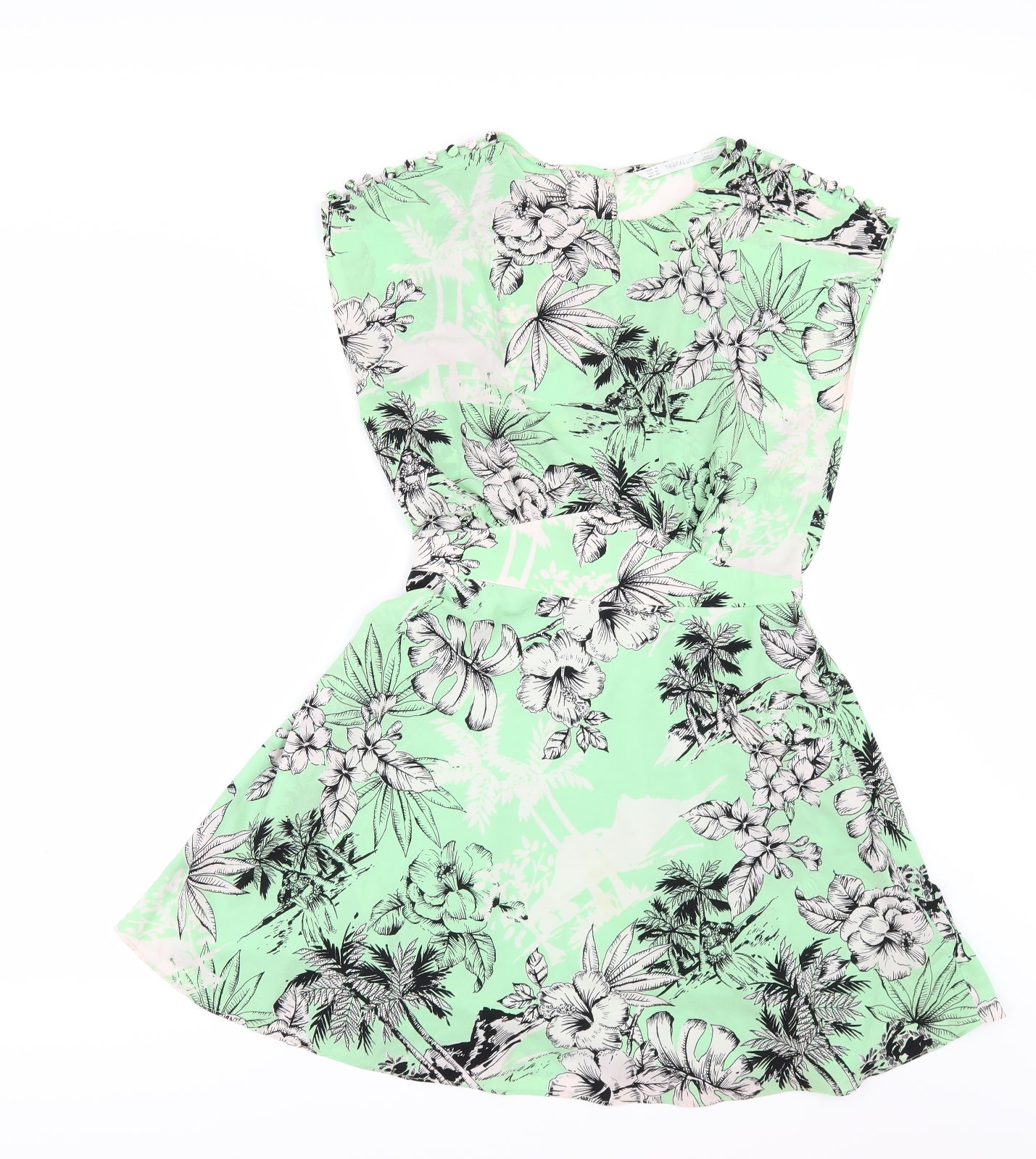 Zara Womens Green Floral  Skater Dress  Size M