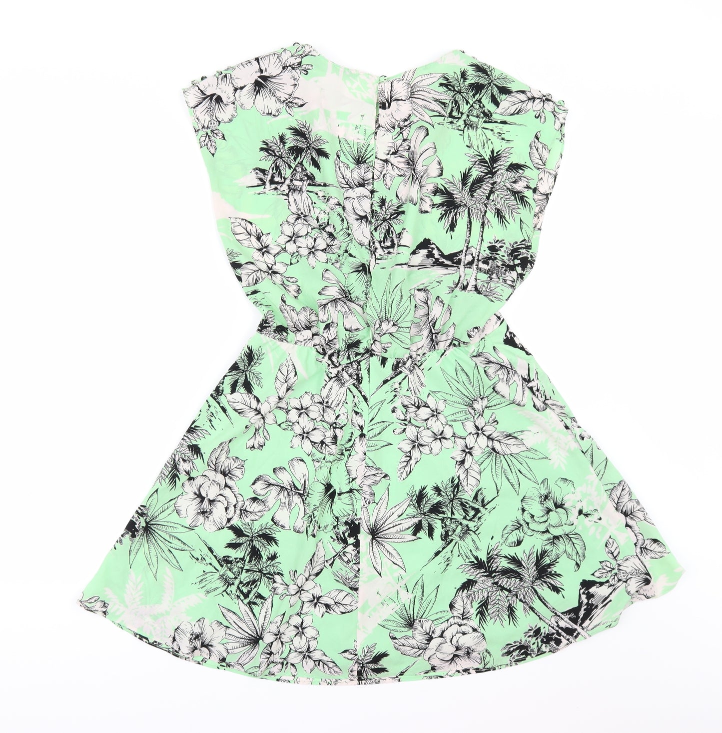 Zara Womens Green Floral  Skater Dress  Size M