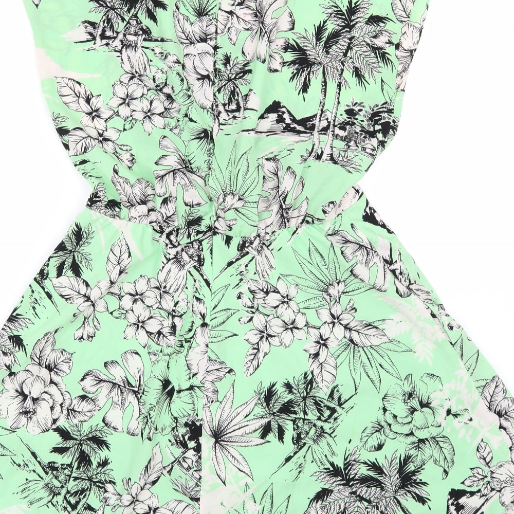 Zara Womens Green Floral  Skater Dress  Size M