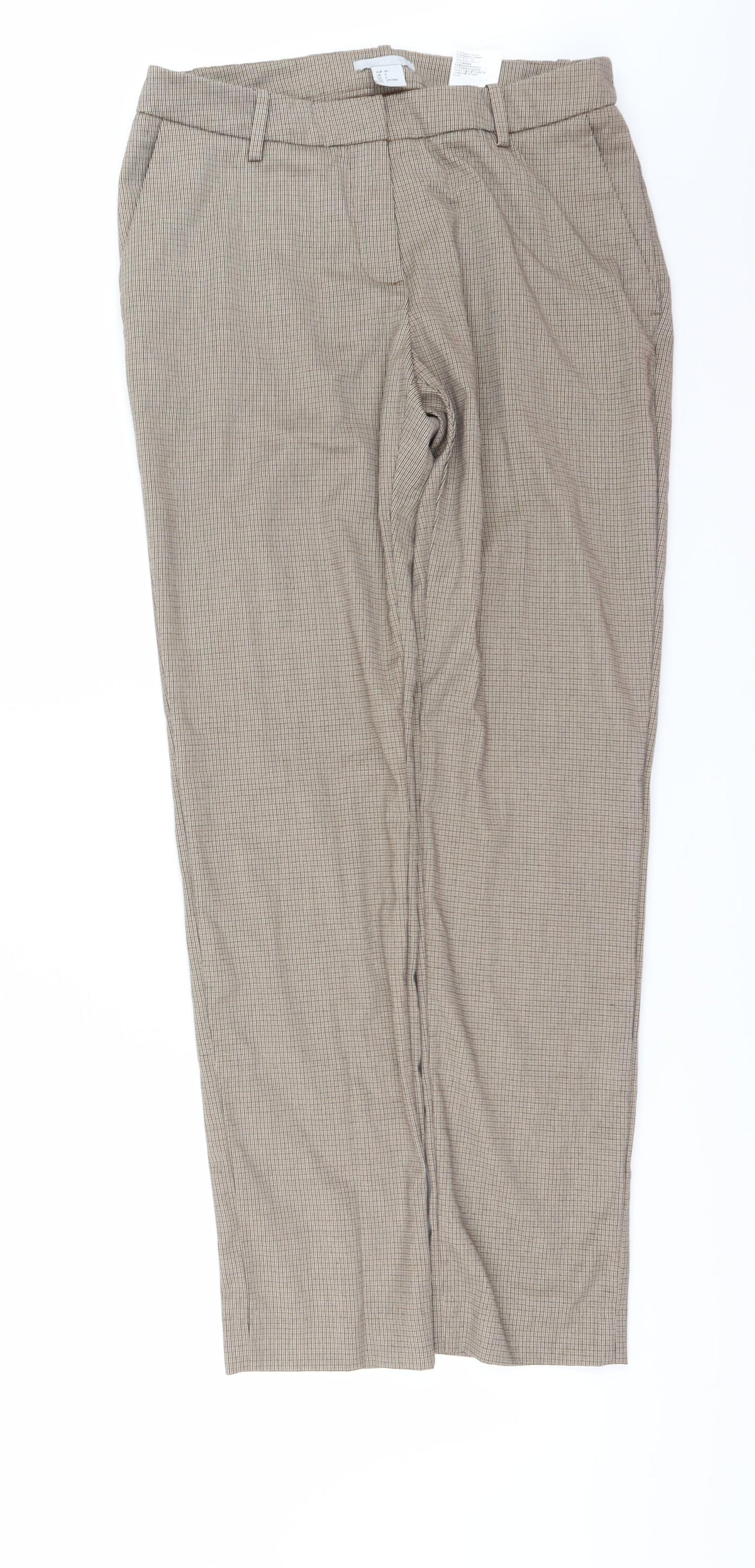 H&M Womens Beige Check  Trousers  Size 8 L30 in