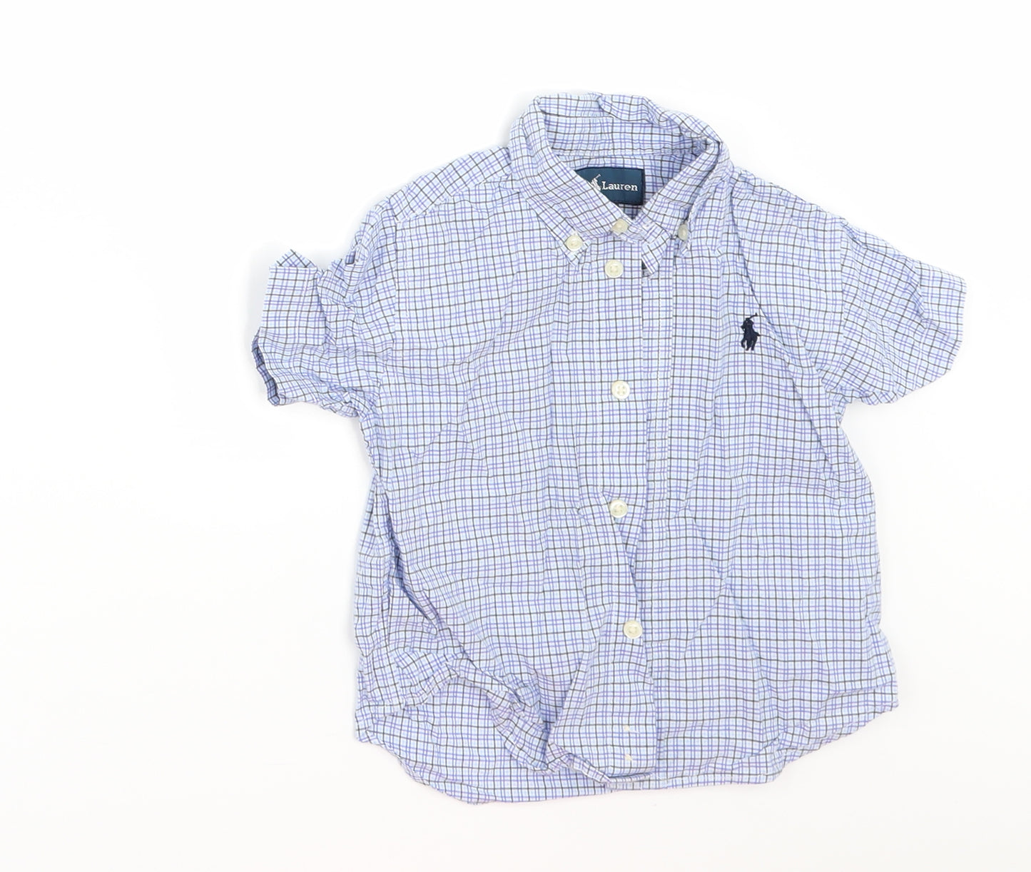 Ralph Lauren Boys Blue Check  Basic Button-Up Size 18-24 Months