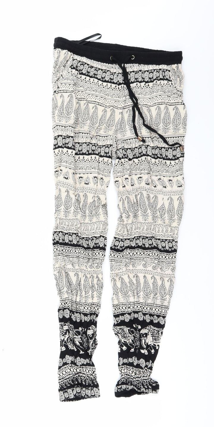 Atmosphere Womens Beige Geometric Trousers Size 10 L30 in